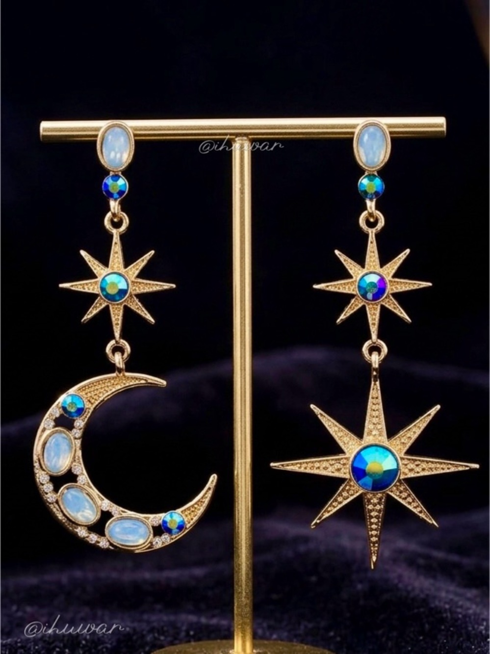 Betsey Johnson Blue Celestial Moon & Star Drop Earrings